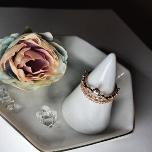 Dainty Rose Goldtone Clear Stone Tiara Crown Ring